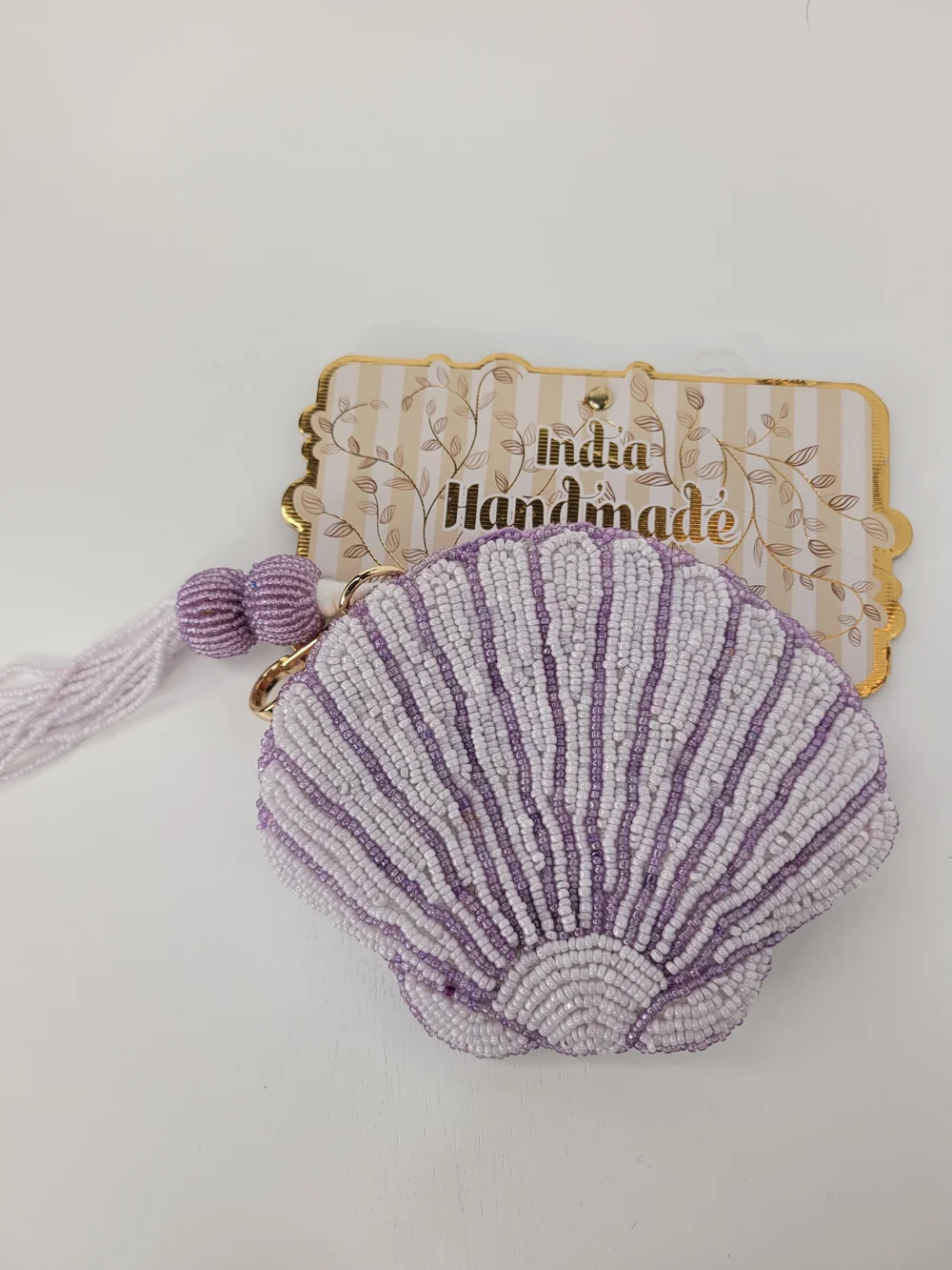 👉✨️ Made In India Handmade Lavender Beaded Shell Coin Purse